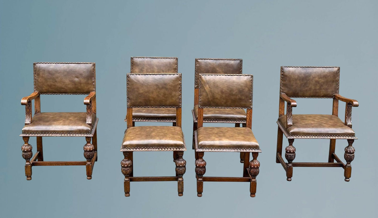 Good Quality Set of Six Carved Oak Dining Chairs
