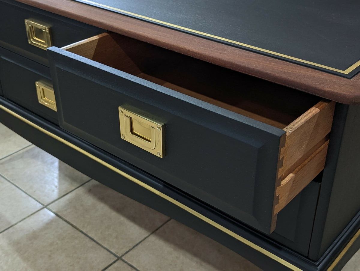 Stag minstrel black gold console table/ mid century modern vintage sideboard