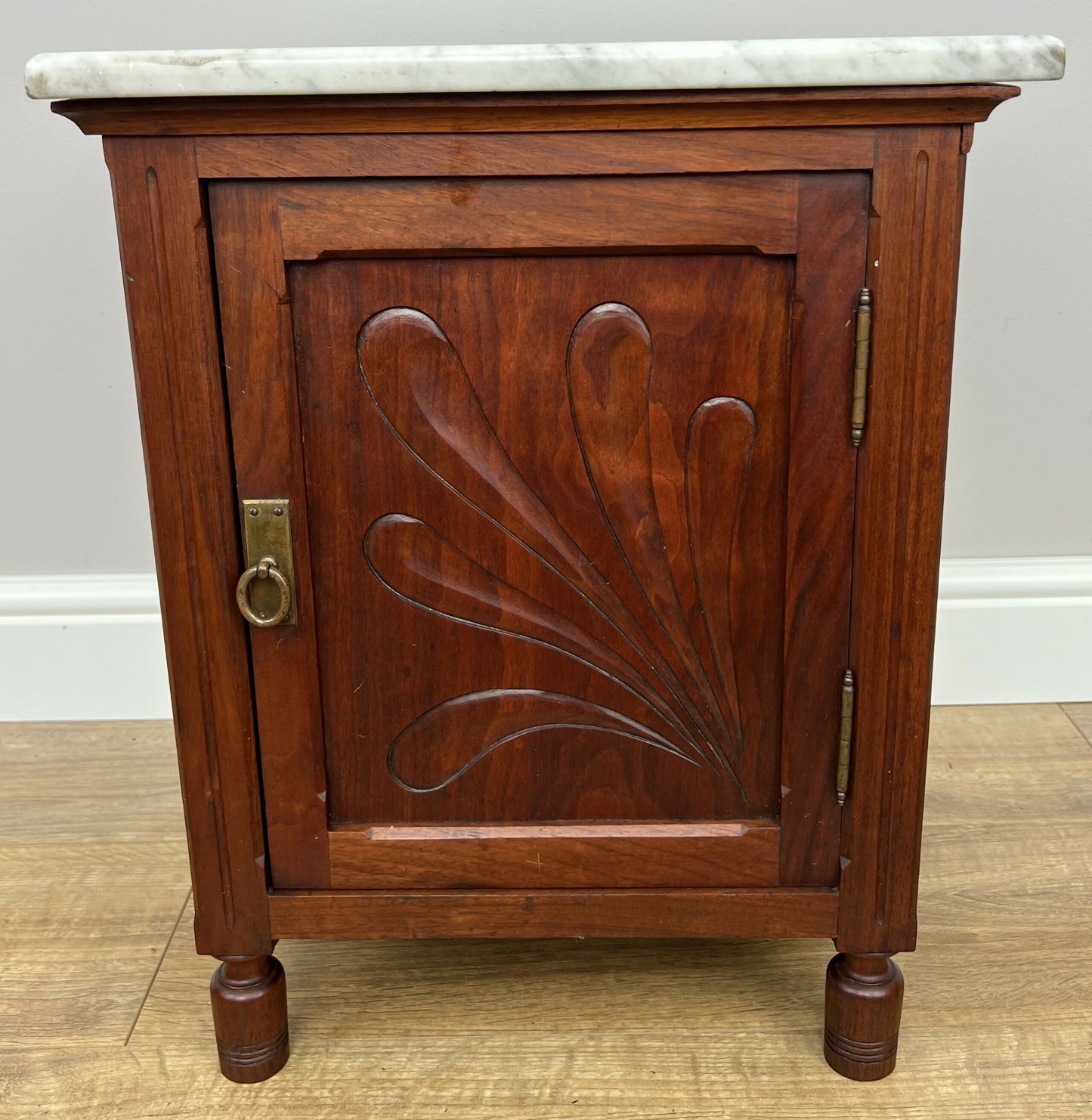 Bedside Table Antique French Style Marble Top Walnut Cabinet Nightstand LOT 6237