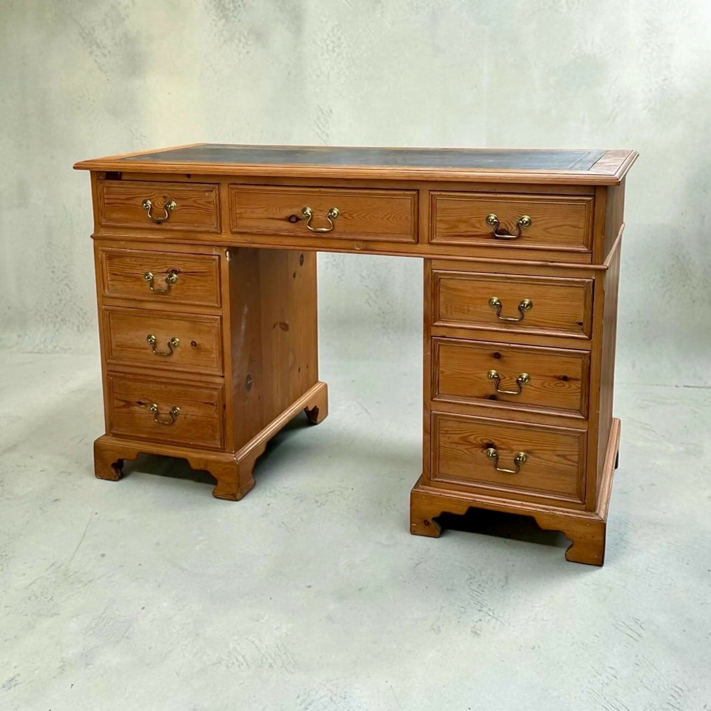 Vintage rustic Pine writing office pedestal desk
