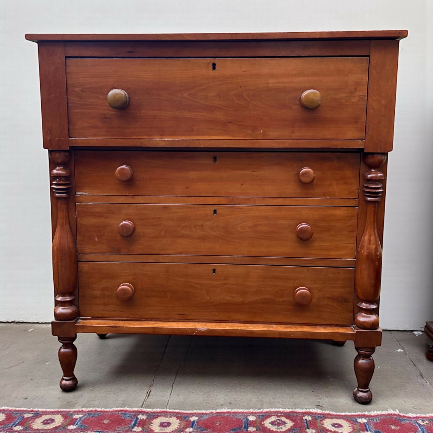 Antique Cherry wood Sheraton Empire large chest of drawers.