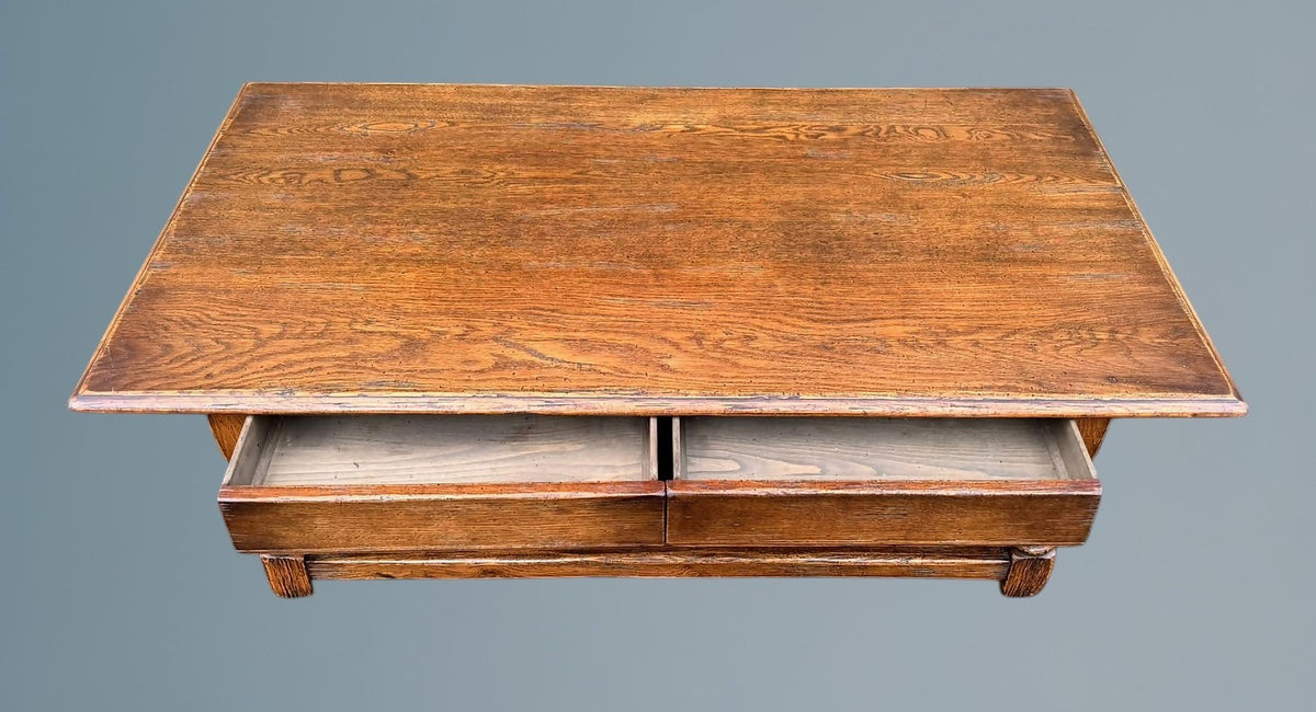 Large Oak Coffee Table With Two Drawers