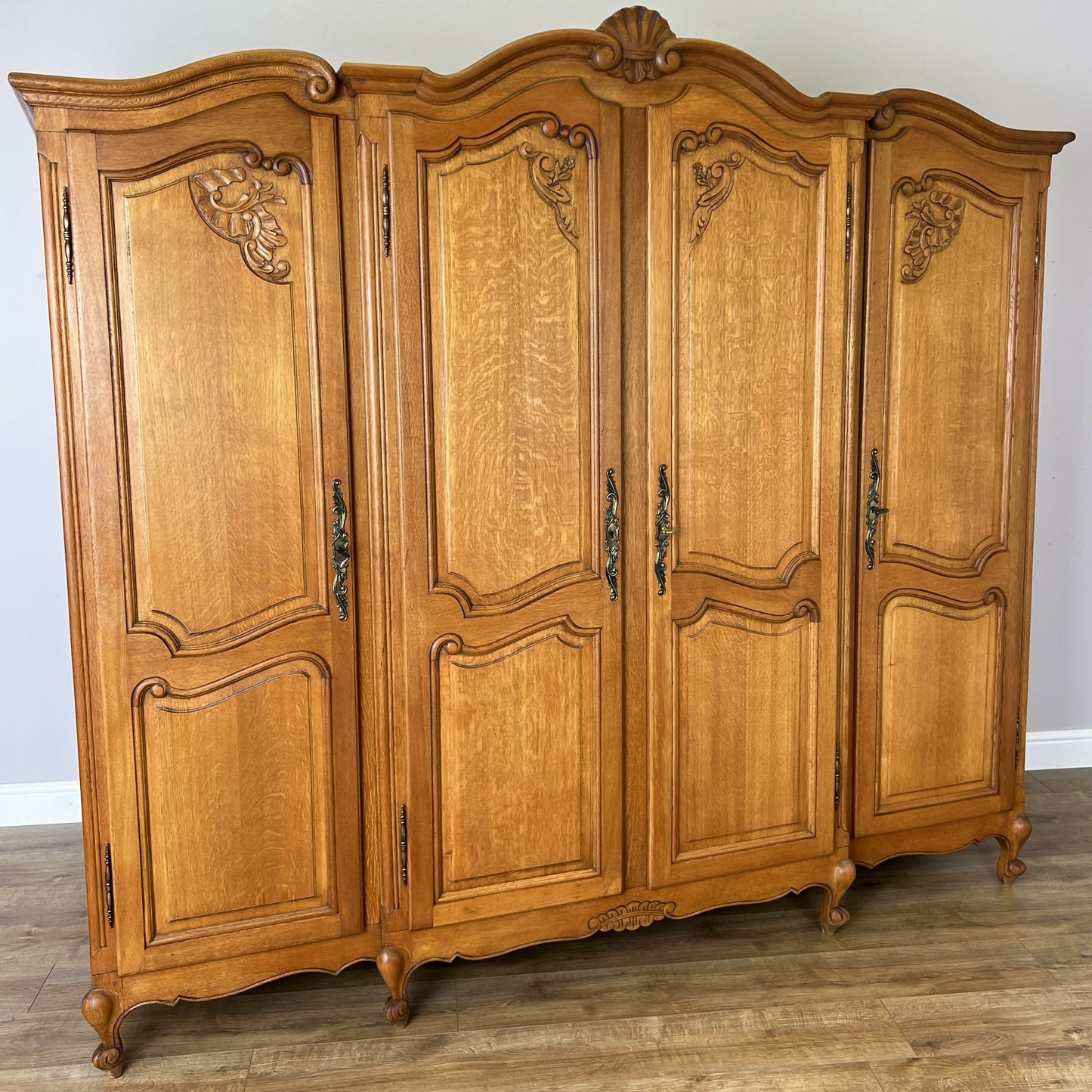 Wardrobe Vintage French Louis XVI Style Oak Four Door Carved Armoire LOT 6400