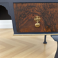 Vintage art deco navy blue and gold dressing table, walnut burr wood desk