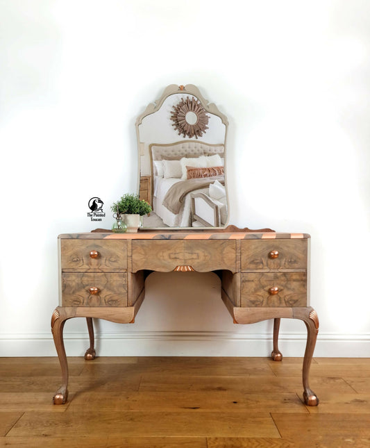 Queen Anne Style Dressing Table with copper starburst and mirror