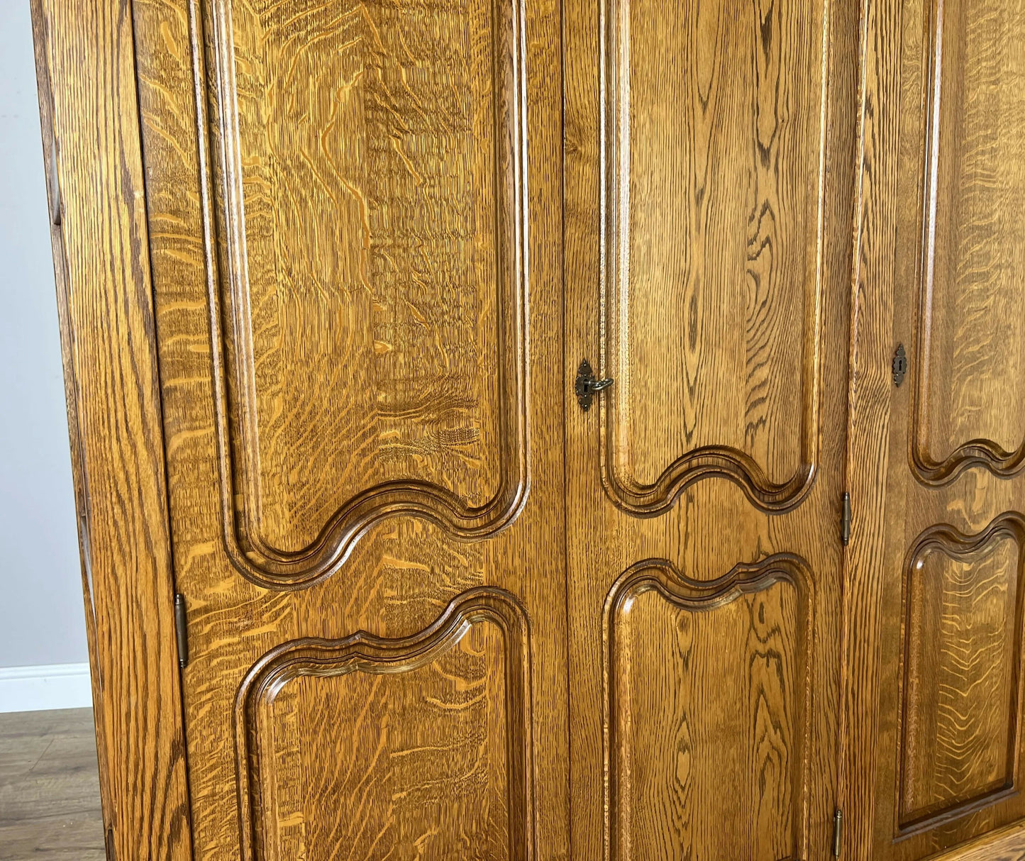 Wardrobe Vintage French Style Oak Five Door Carved Armoire Cabinet LOT 6111