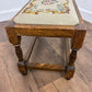 Vintage Oak Stool with Embroidered Pad