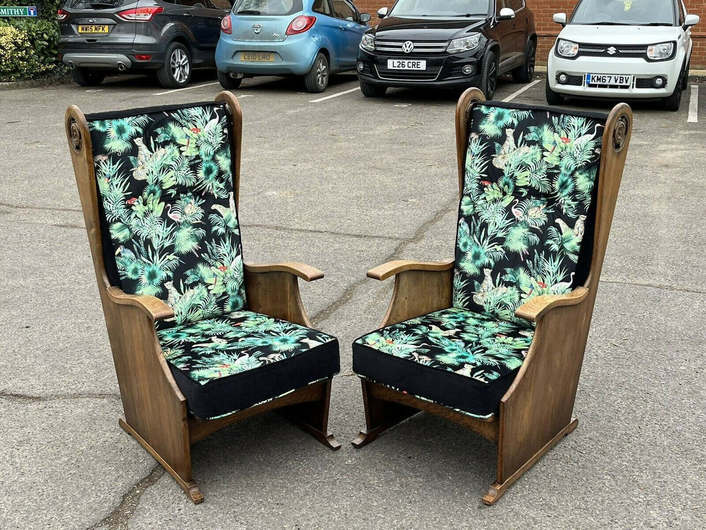 Pair Of Vintage Oak Mid Century Lounge Armchairs