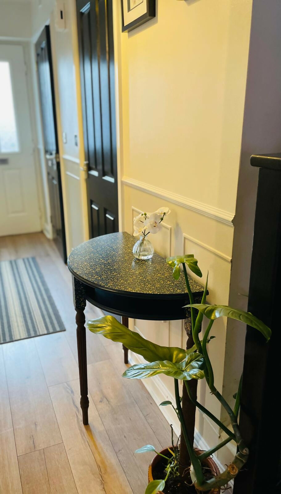 Half Moon Hall Table Upcycled/Refurbished Blue and Gold