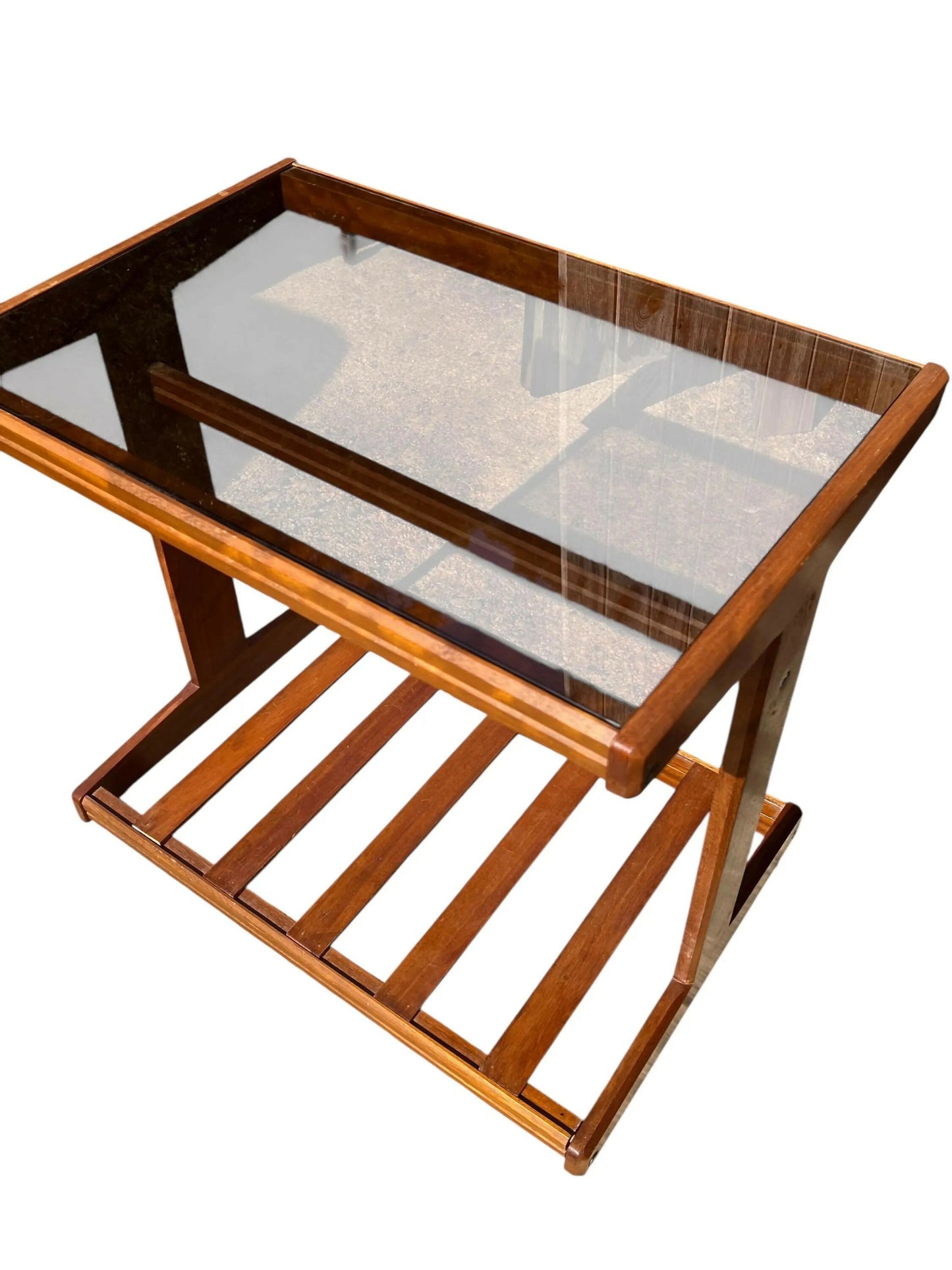 Mid-Century Teak and smoked glass side Table / Trolley