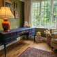 Luxe Navy Blue Hand Painted Stag Minstrel Classic Vintage Dressing Table Desk