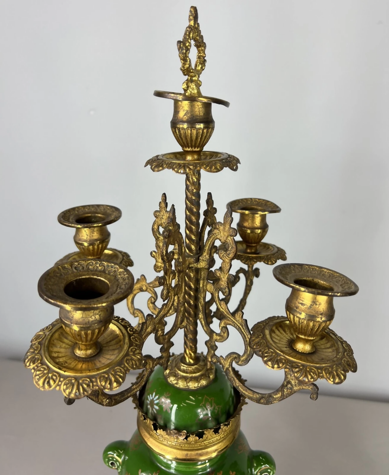 Mantel Clock Set Antique French Garniture Porcelain Bronze Candelabras LOT 3620