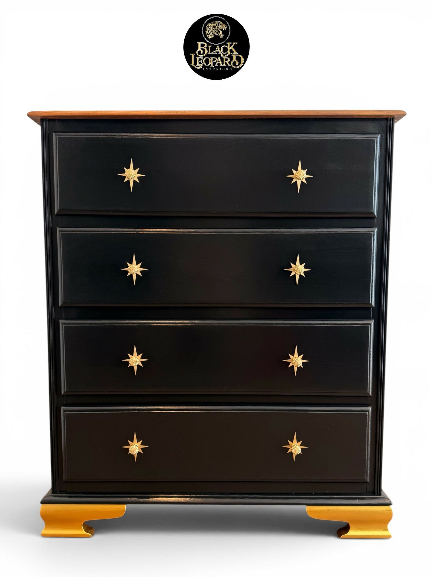 Luxury Black Starburst Chest of Drawers | Solid Wood | Vintage Refurbished Bespoke Furniture