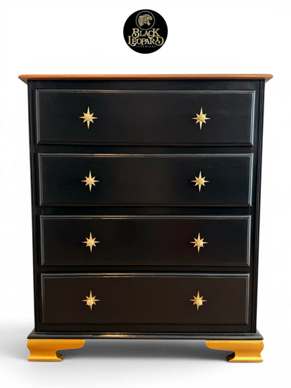 Luxury Black Starburst Chest of Drawers | Solid Wood | Vintage Refurbished Bespoke Furniture