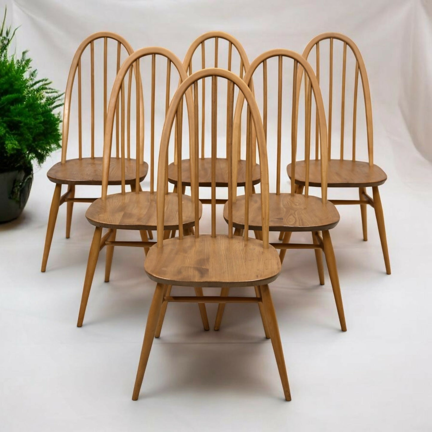 6 Ercol Dining Chairs Windsor Quaker Light Finish Vintage 1970s FREE UK Delivery