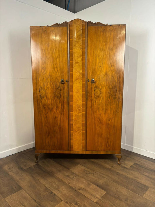 Vintage Walnut Veneered Double Wardrobe