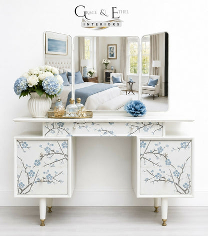 PAINT TO ORDER- G plan triple mirror floral dressing table in white