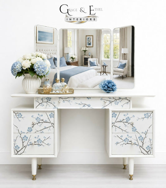PAINT TO ORDER- G plan triple mirror floral dressing table in white