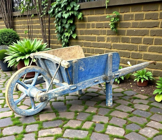Antique French Painted Wheelbarrow, Early 1900s