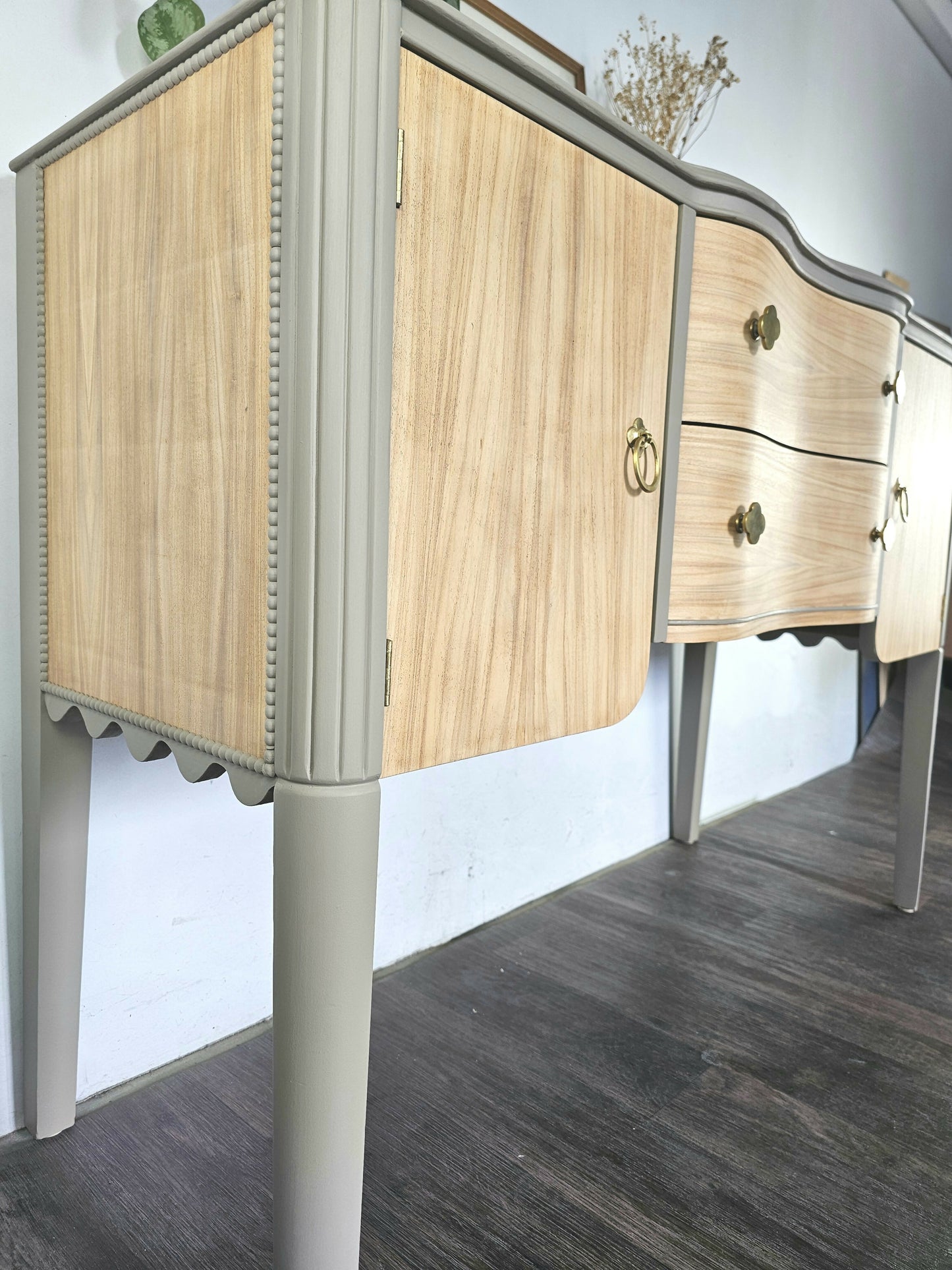 Vintage Sideboard with Wavy Trim and Bobbin Details