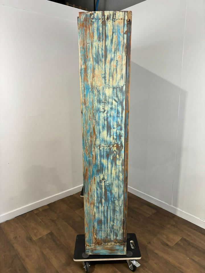 Large Vintage Rustic Indian Triple Door Cupboard in Distressed Blue