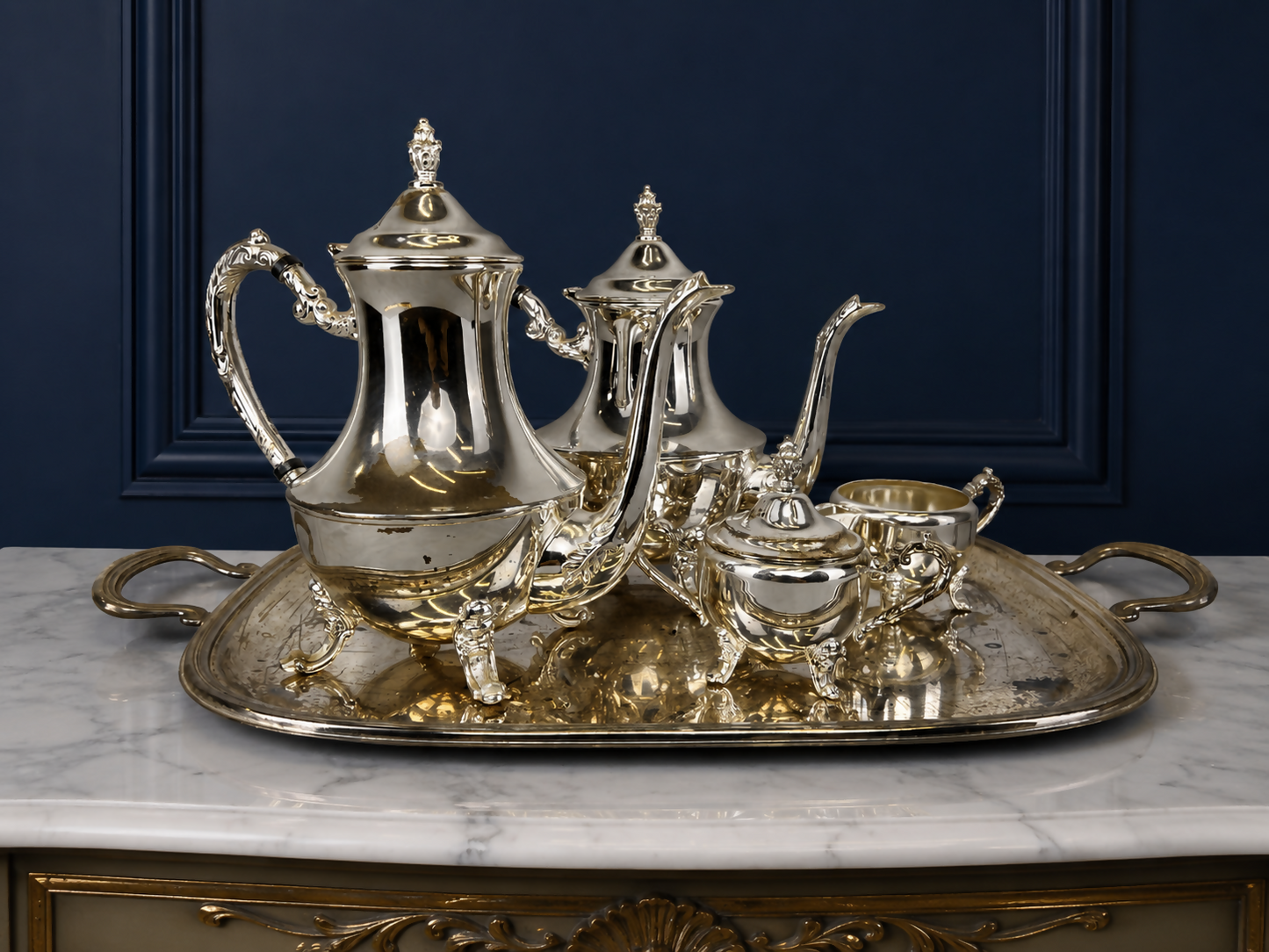 Coffee Set Vintage French Style Tea Coffee Serving Tray with Pot LOT 6433