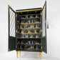 Painted green antique drinks cabinet with animals in the bar and glass door and gold legs - Copy