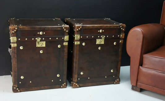 Antique Leather End Table Trunks