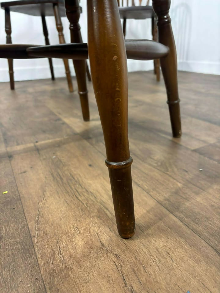 Vintage Set of Four Dark Oak Wheel Back Chairs
