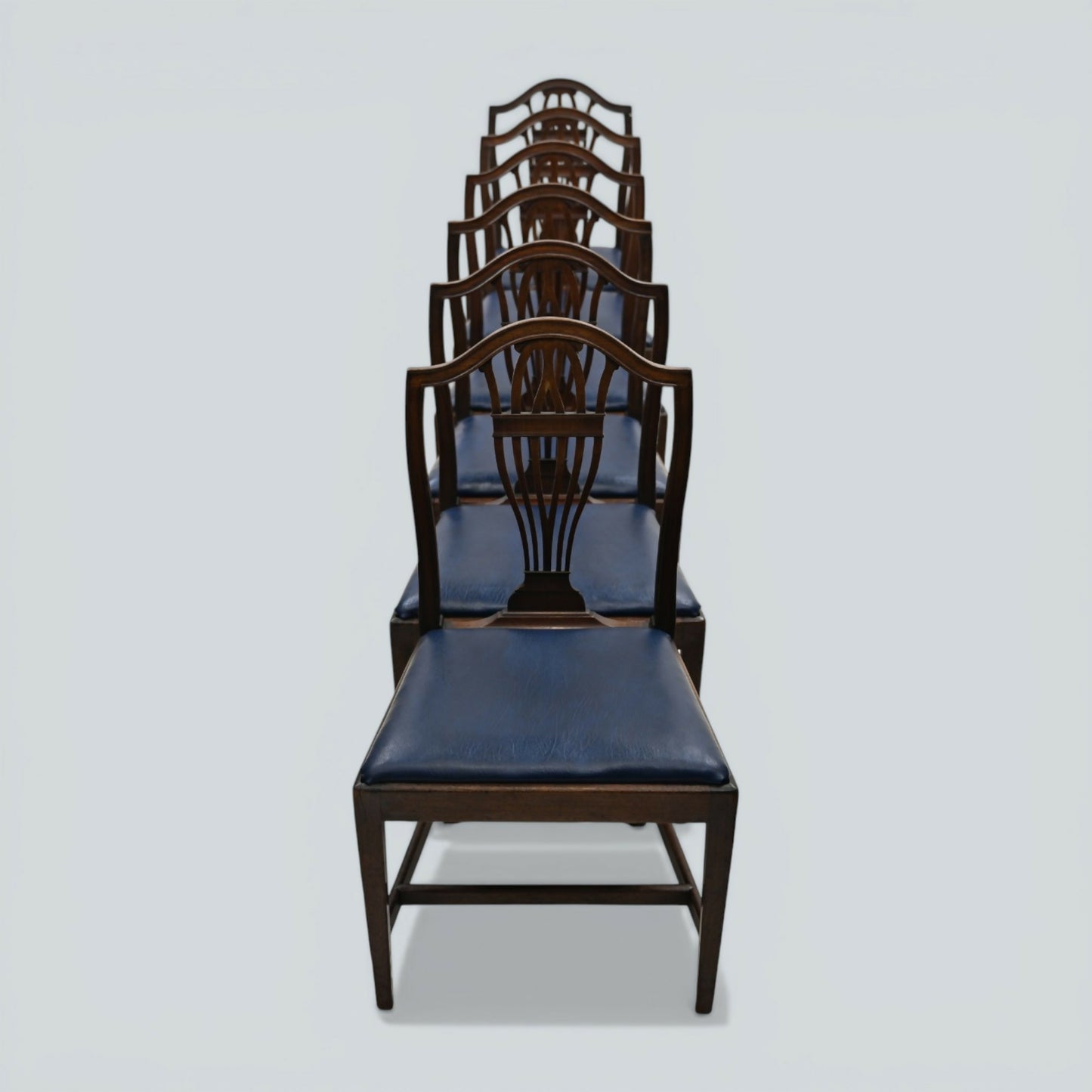 6 Georgian Mahogany Dining Chairs Blue Faux Leather Seats FREE UK Delivery