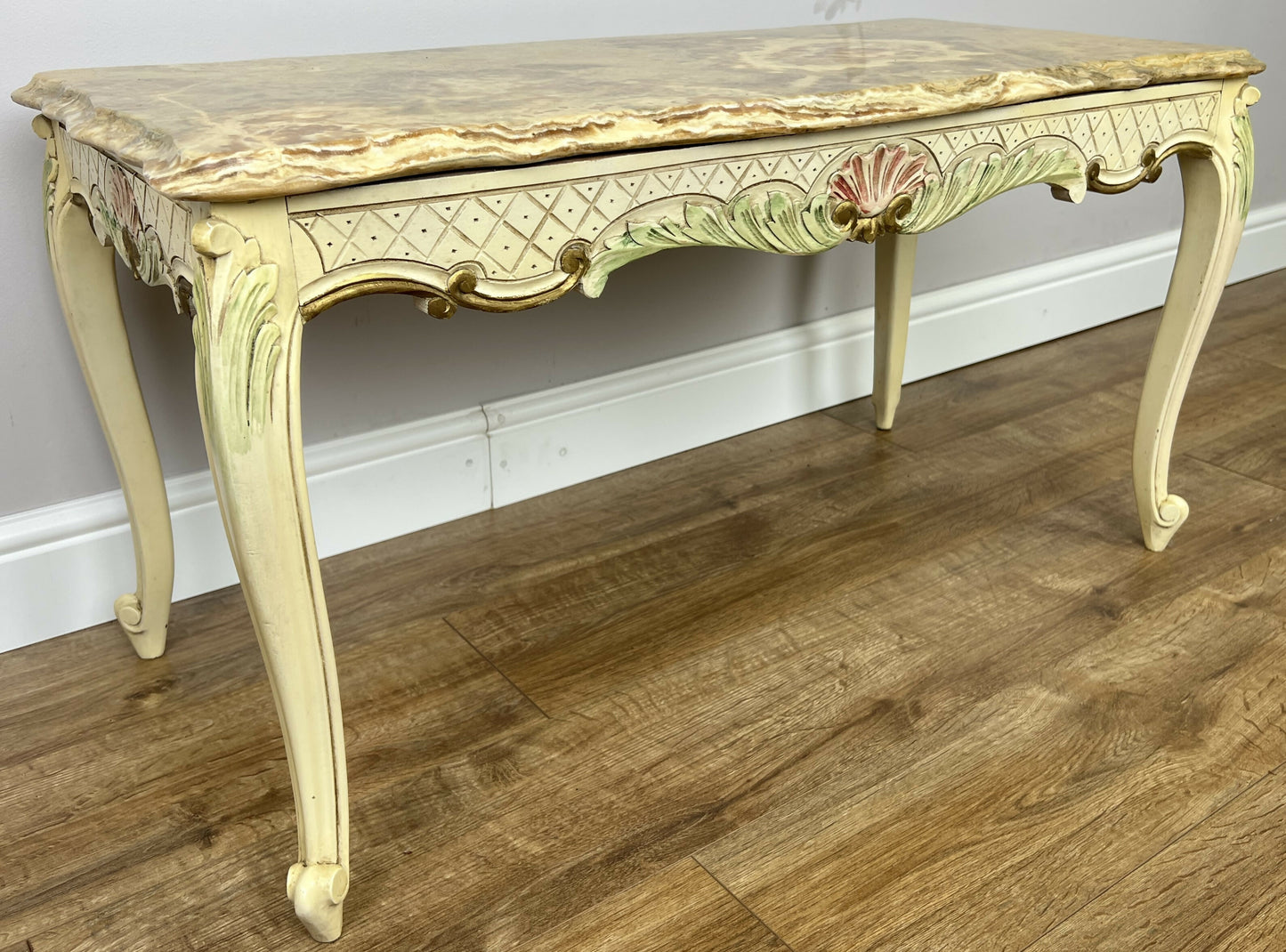 Coffee Table Vintage Shabby Chic Louis XVI Marble Top Carved Table LOT 6278