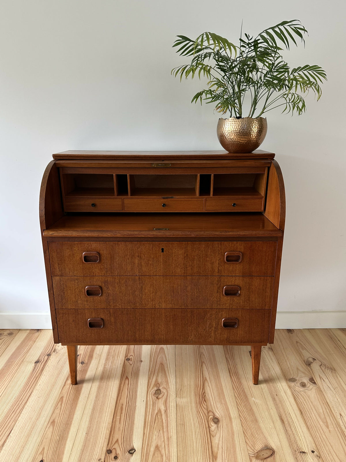 Mid Century Teak Swedish Rolltop Bureau By Egon Ostergaard