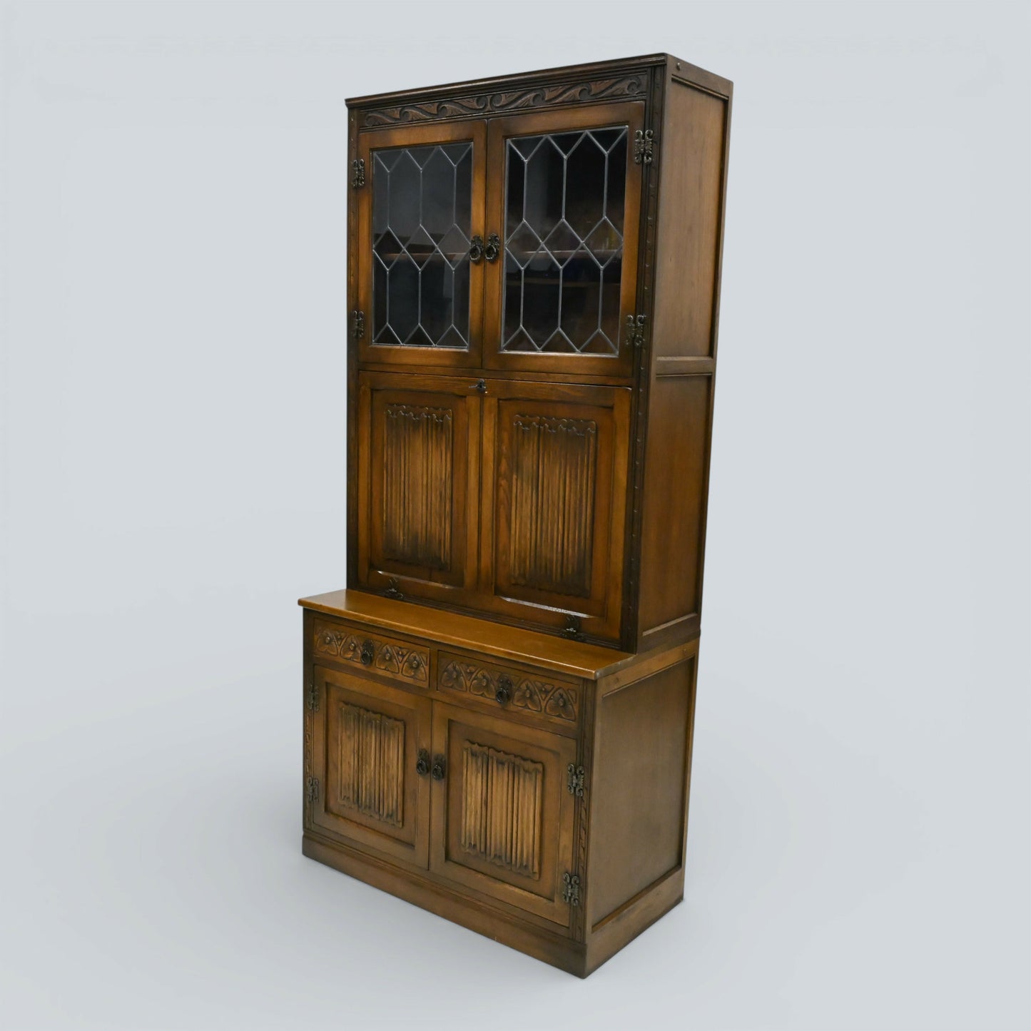Old Charm Wall Unit Bookcase Display Bureau/Drinks Light Oak FREE UK Delivery*