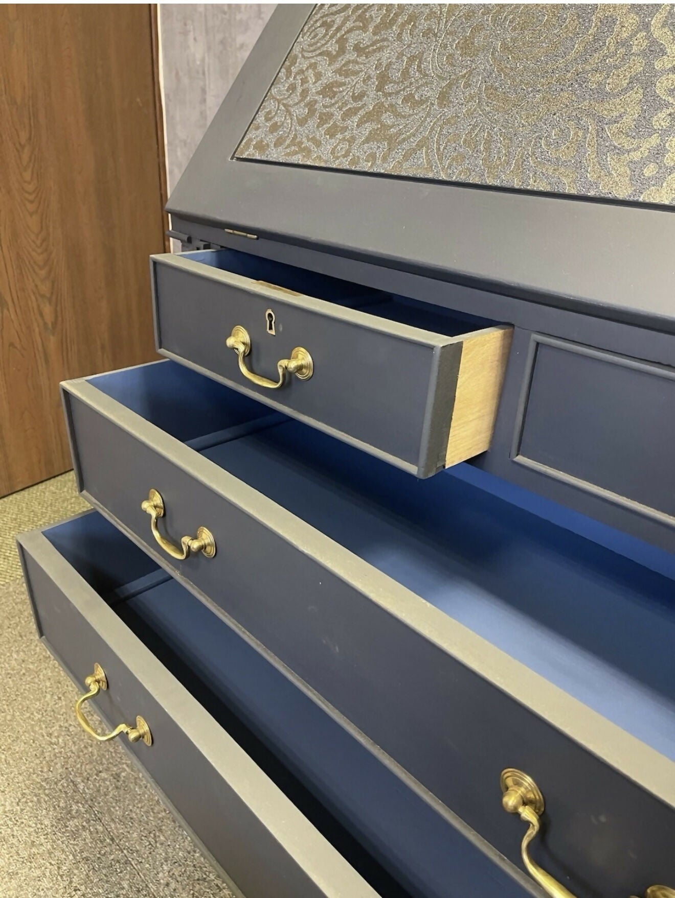 Writing Bureau with upper glass fronted Bookcsse