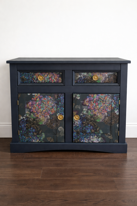 Navy Blue and Hydrangea print sideboard