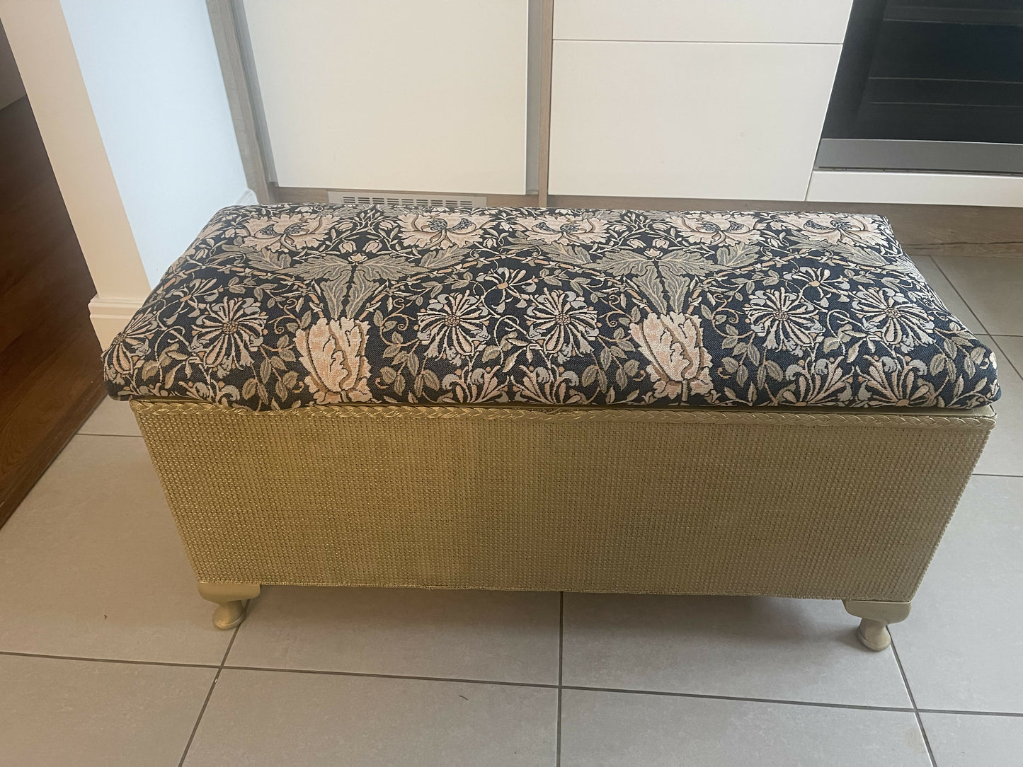 Choose your fabric! Ottoman. Gold paint.