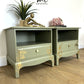 Stag Minstrel Bedside Tables In Pale Sage Green With Gold Foil Bird And Floral Design