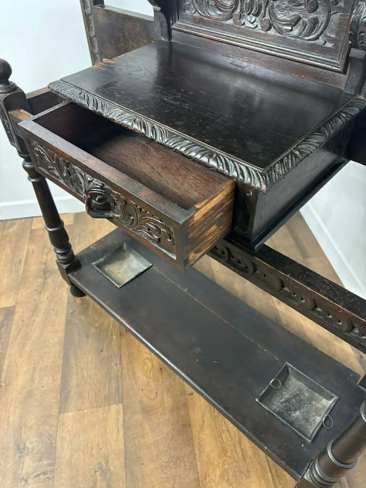 Late 19th Century Carved Gothic Oak Hall Stand