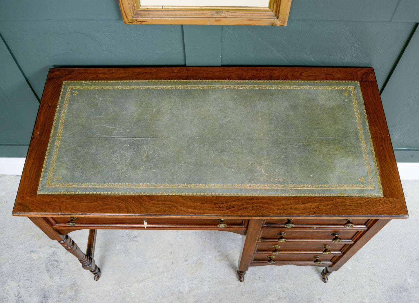 Edwardian Mahogany Writing Desk - Kneehole Desk with Green Leather