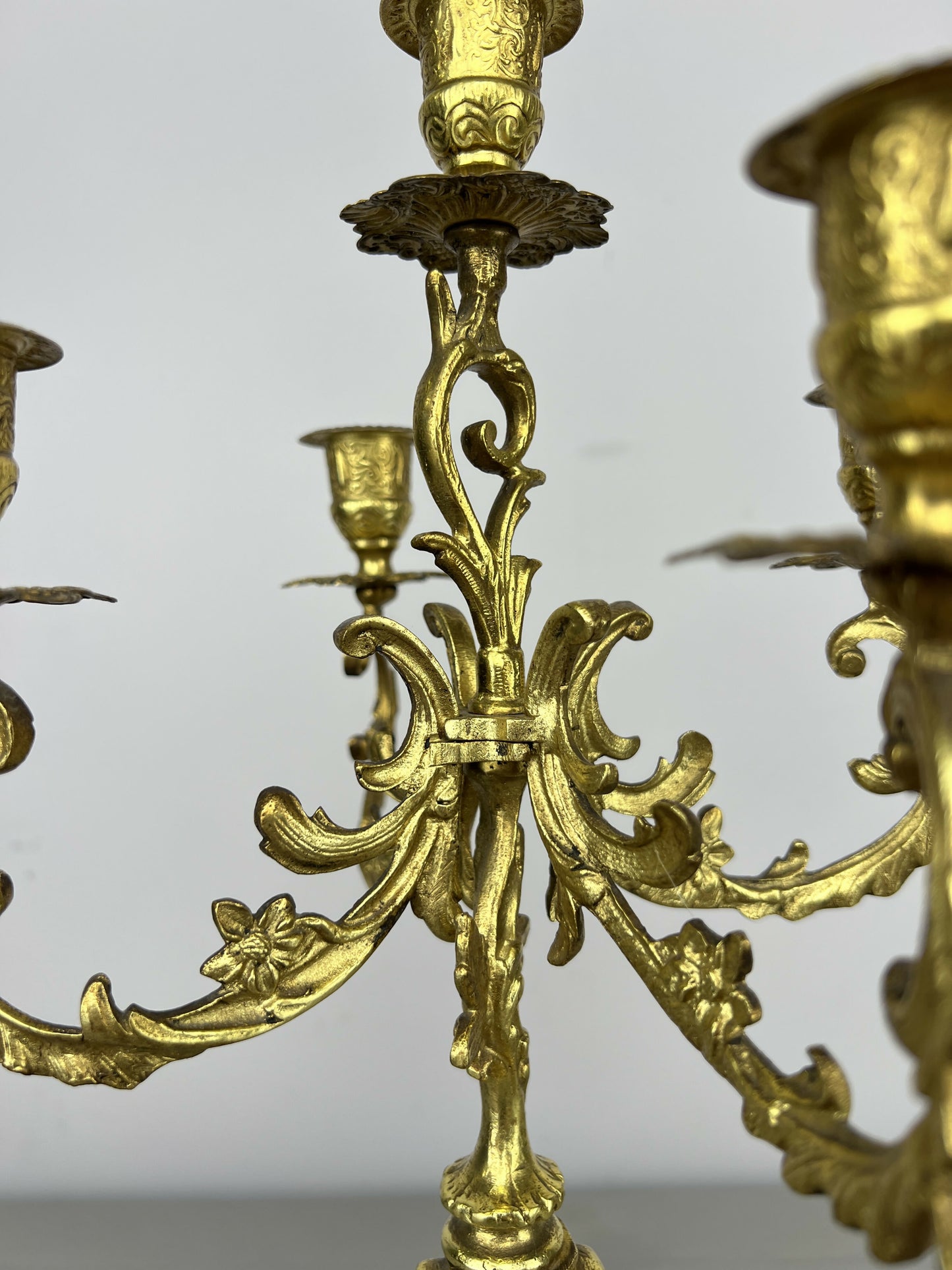 Pair of Candelabras Vintage French Brass Ornate 5 Arm Candle Holders LOT 6437