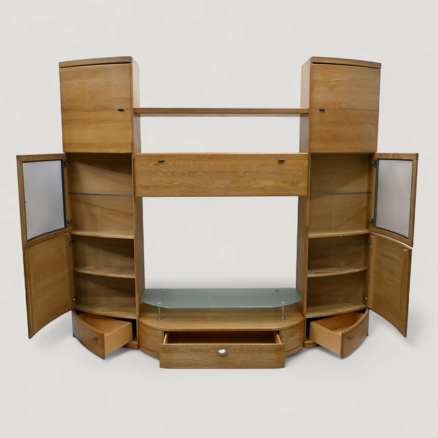 Large Hatfields Entertainment Wall Unit Oak Drawers & Cupboards FREE UK Delivery. SBR10963/2309E