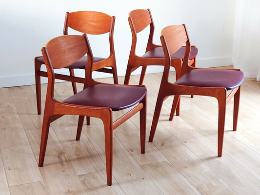 Mid century retro real leather Danish dining chairs set of 4