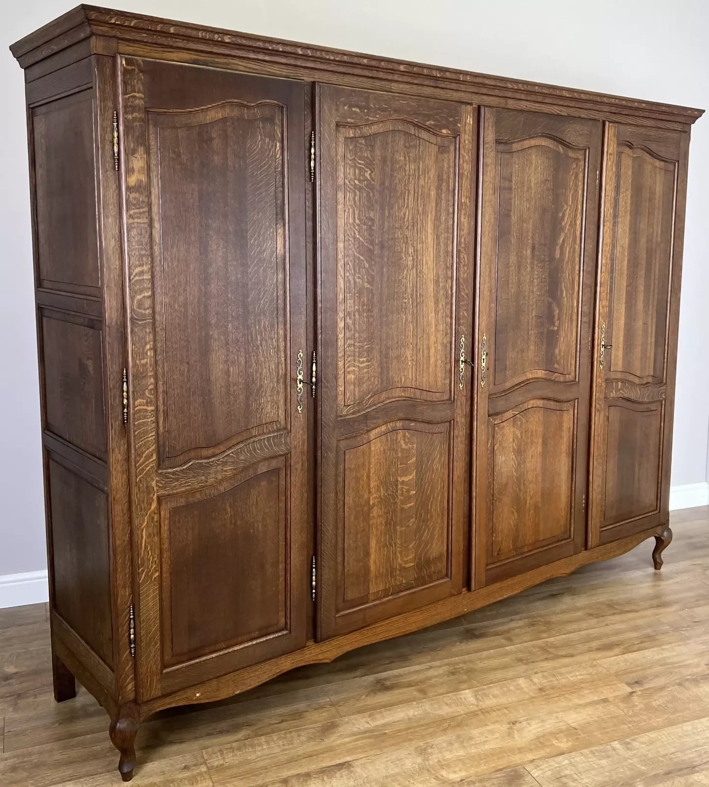 Wardrobe Vintage French Louis XVI Style Four Door Oak Carved Armoire LOT 6081