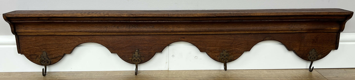 Coat Rack Antique French Carved Oak Wall Mounted 4 Hooks Rack Hanger LOT 6207