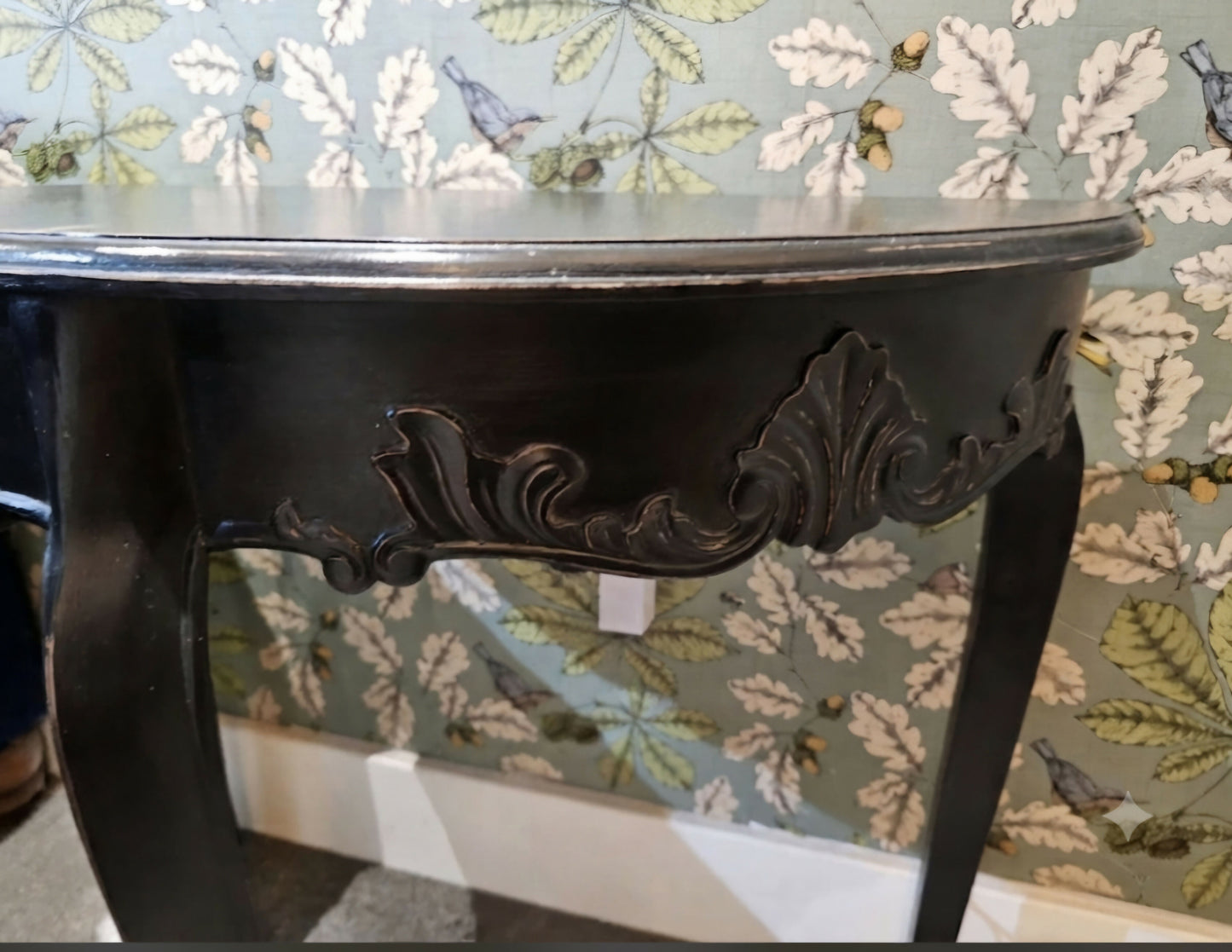 Reproduction Maison Demi Lune Console in black, manufactured by Gallery Direct Ltd