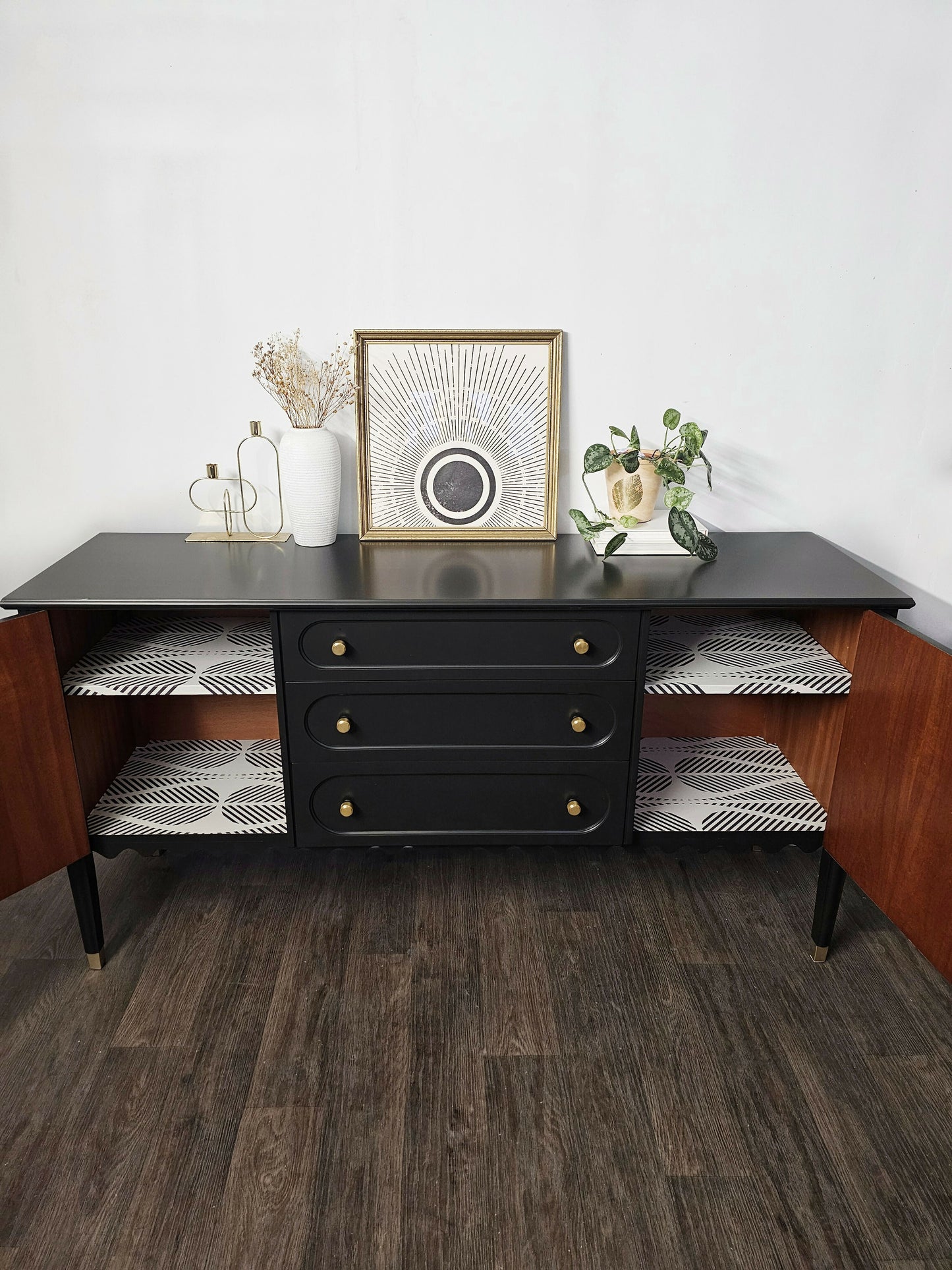 Mid Century Modern Sideboard With Wavy Trim