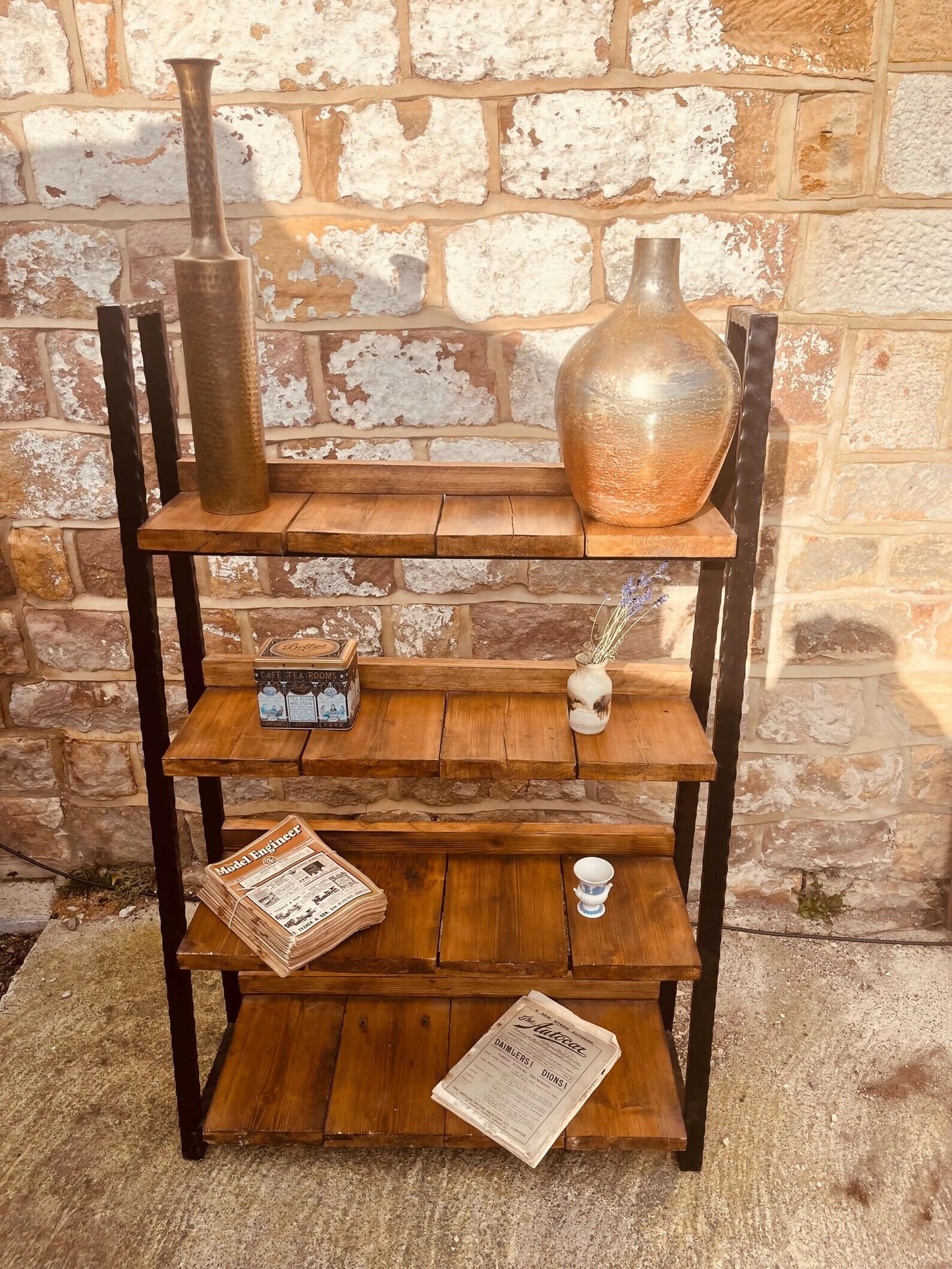 Industrial Rustic Shelving Unit | Wood & Metal Shelf | Reclaimed Style Bookcase | Rustic Ladder Shelf | Industrial Home Decor Storage