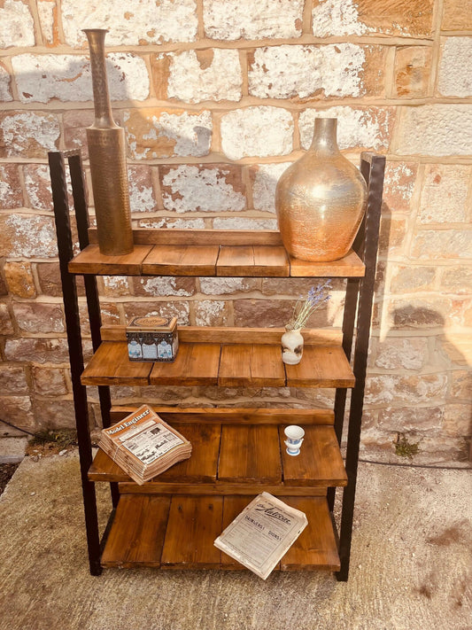 Industrial Rustic Shelving Unit | Wood & Metal Shelf | Reclaimed Style Bookcase | Rustic Ladder Shelf | Industrial Home Decor Storage