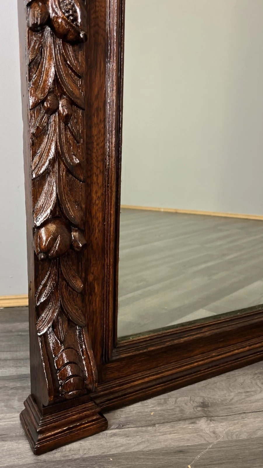 Antique French Oak Wall Mirror with Carved Frame Wall Decor 197cm LOT 4352