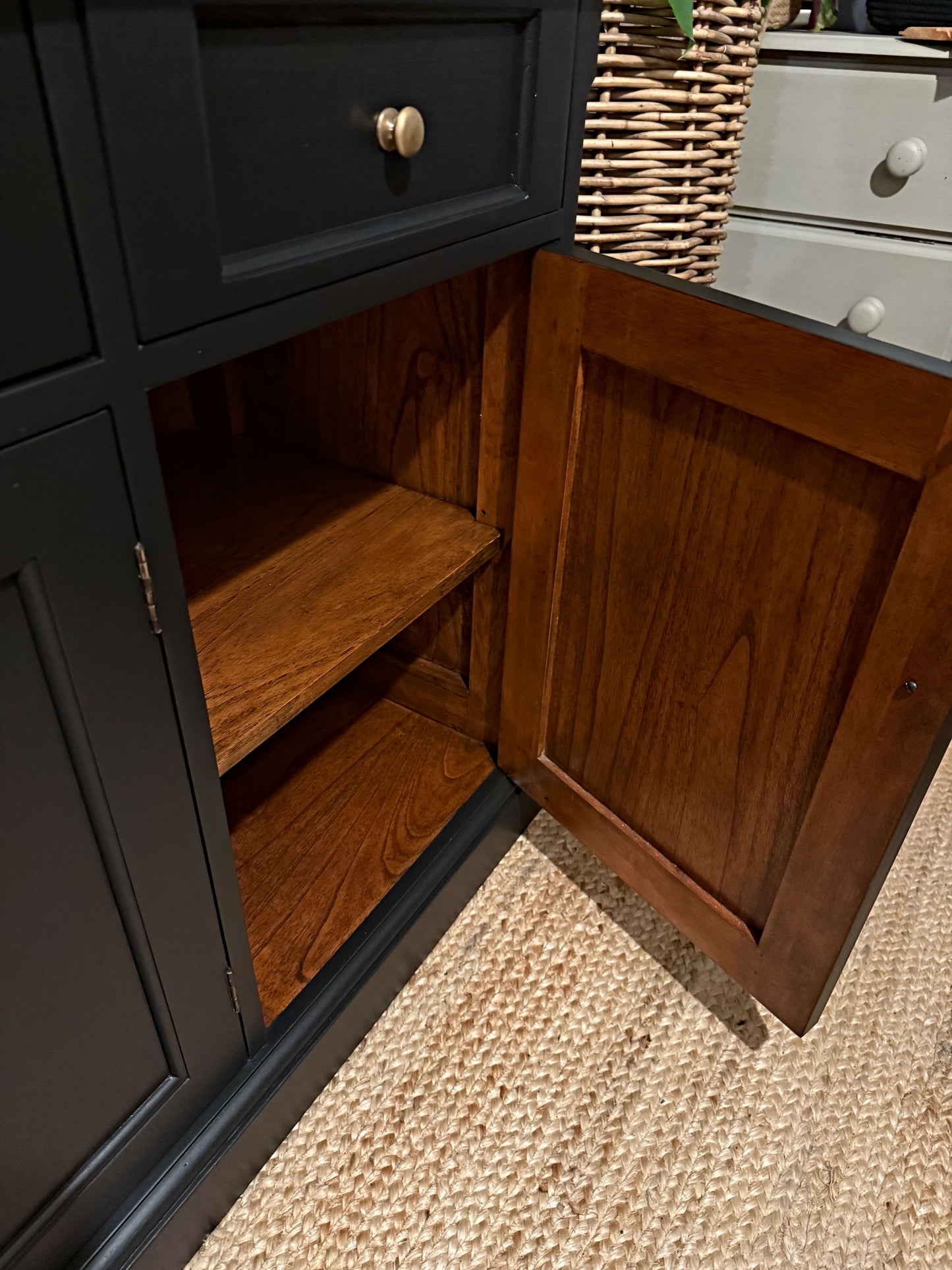 Newly refurbished sideboard solid wood black wood top